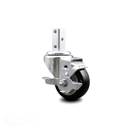 Service Caster 3 Inch Black Polyurethane Wheel Swivel 7/8 Inch Square Stem Caster with Brake SCC-SQ20S314-PPUB-BLK-TLB-78